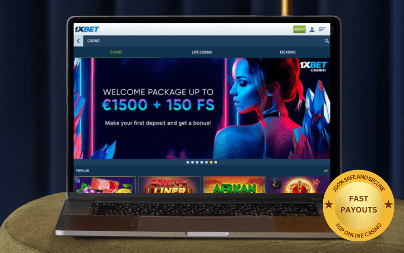 1xBet Casino on a laptop screen